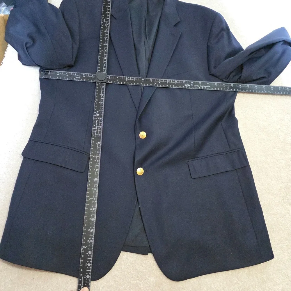 Lauren Ralph Lauren Blazer Mens 46L Navy Blue Wool Notch Lapel 2-Gold Button